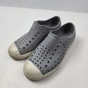 Gray Slip-On Shoes with White Soles